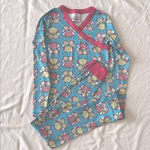 Hanna Andersson Blue and Pink Owl Long Johns, Size 8.